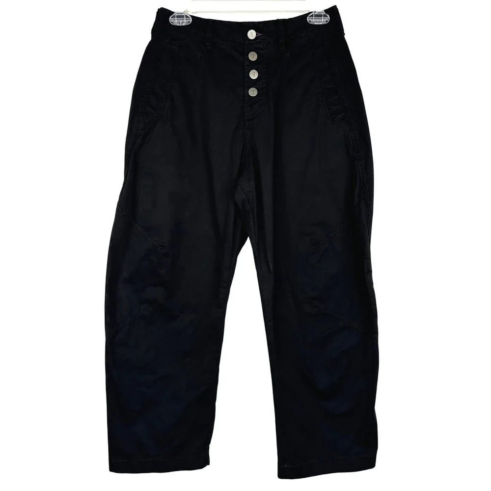 Anthropologie Pilcro The Arin Mid-Rise Button-Front Barrel Pants Black 26P
